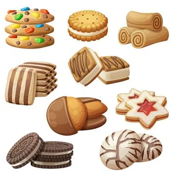 Set of cookie icons. Cartoon vector illustration 库存插图