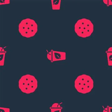 Set Cookie or biscuit and Cup of tea with leaf on seamless pattern. Vector Illustrazione stock