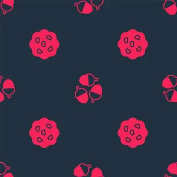 Set Cookie or biscuit and Acorn on seamless pattern. Vector Stock Illustration
