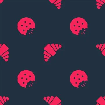 Set Cookie or biscuit and Croissant on seamless pattern. Vector Stock Illustration