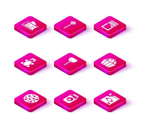 Set Cookie or biscuit, Cherry jam jar, Jelly bear candy, Lollipop, Candy Stock Illustration