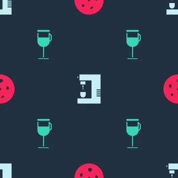 Set Cookie or biscuit, Coffee machine and Irish coffee on seamless pattern Stock Illustration