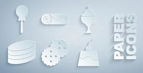 Set Cookie or biscuit, Ice cream in bowl, Brownie chocolate cake, Pudding Stockillustratie