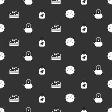 Set Cookie or biscuit, Kettle with handle, Piece of cake and Tea bag leaf o.. Illustration