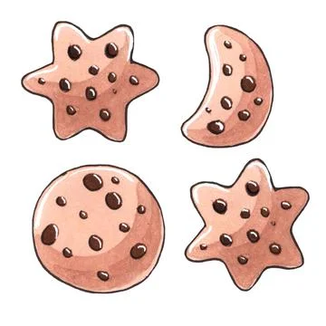 Set of cookies is drawn on a white background. Sketch drawn with markers. Stock Illustration