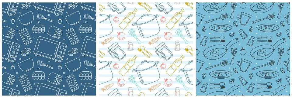 Set of Cooking Equipment Seamless Pattern Design Illustration in Flat Carto.. Illustrazione stock