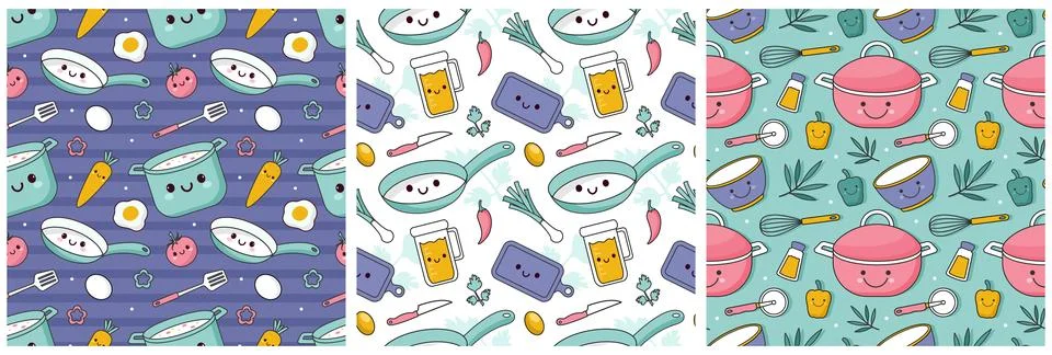 Set of Cooking Equipment Seamless Pattern Design Illustration in Flat Carto.. Illustrazione stock