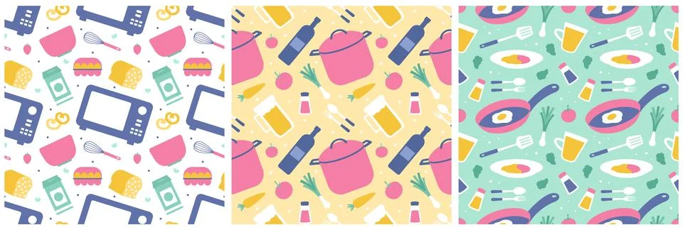 Set of Cooking Equipment Seamless Pattern Design Illustration in Flat Carto.. Illustrazione stock