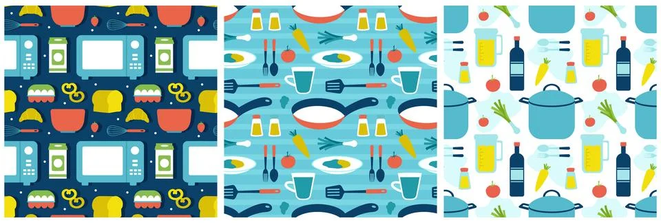 Set of Cooking Equipment Seamless Pattern Design Illustration in Flat Carto.. Illustrazione stock