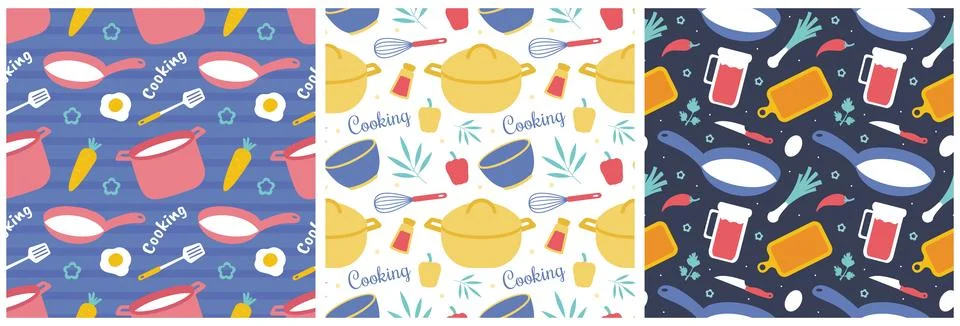 Set of Cooking Equipment Seamless Pattern Design Illustration in Flat Carto.. Illustrazione stock