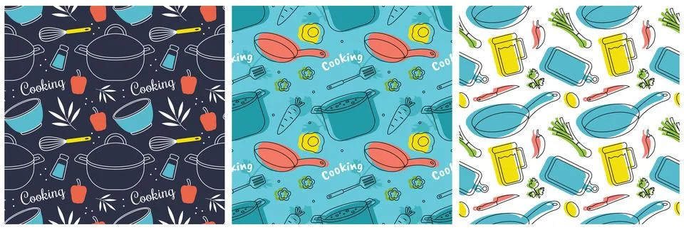 Set of Cooking Equipment Seamless Pattern Design Illustration in Flat Carto.. Illustrazione stock