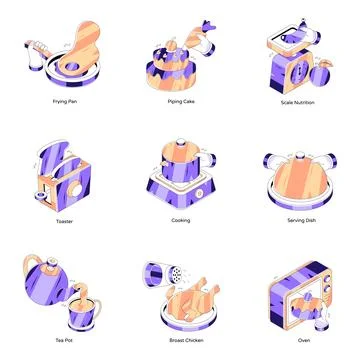 Set of Cooking Isometric Illustrations Stock Illustration
