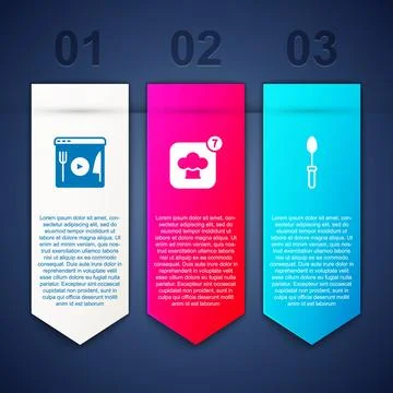 Set Cooking live streaming, Chef hat and Teaspoon. Business infographic tem.. イラスト素材