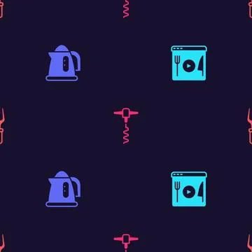 Set Cooking live streaming, Electric kettle, Wine corkscrew and Barbecue fo.. Illustration