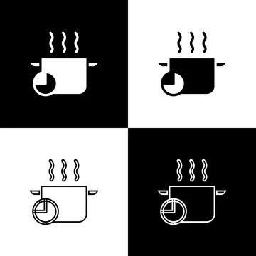 Set Cooking pot and kitchen timer icon isolated on black and white backgrou.. 스톡 일러스트