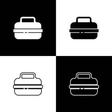 Set Cooking pot icon isolated on black and white background. Boil or stew foo Stock Illustration