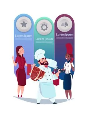 Set Of Cooking Template Infographic Elements Background With Chef And Waitress Stock Illustration