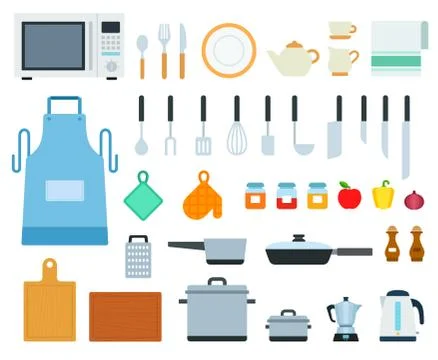 Set of Cooking tools icons flat vector Stock Illustration