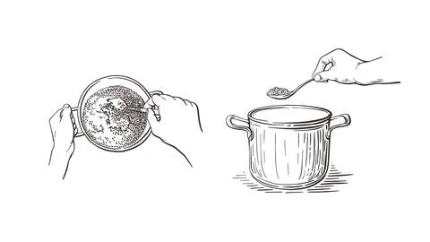 Set cooking. Vector hand drawn top and side view Stock Illustration