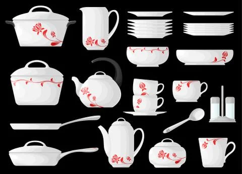 Set of cookware isolated on black background. Vector illustration. Stock Illustration
