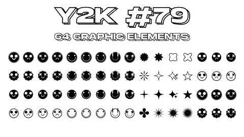 Set Of Cool Linear Hand Drawn Stickers Vector Design. Collection of Y2K Patches. Stockillustratie