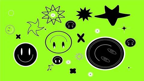 Set Of Cool Linear Hand Drawn Stickers Vector Design. Collection of Y2K Patches Stock Illustration