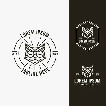 Set of cool owl head logo icon vector with lineart logo style Stock Illustration