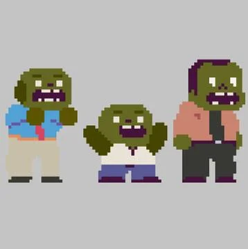 Set of cool pixel characters Stock Illustration
