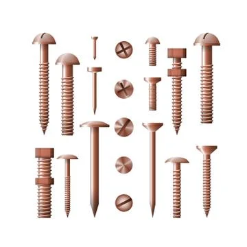 Set of copper fasteners. The group symbol for the workshop. Stock Illustration