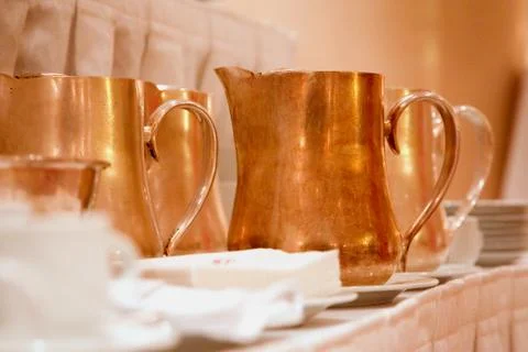 Set of copper jug Foto stock