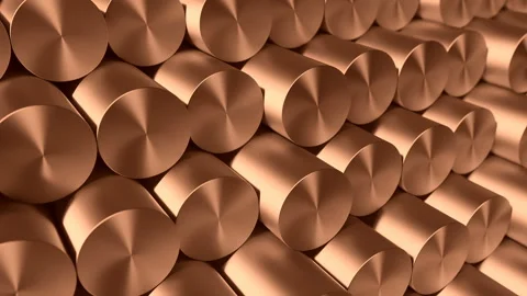 Set of copper or brass rods on factory warehouse. Industrial video background. Stock Footage 104165643