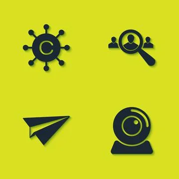 Set Copywriting network, Web camera, Paper plane and Magnifying glass for sea 스톡 일러스트