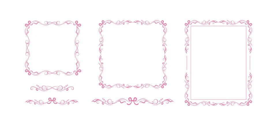 Set of coquette bow frames and text delimiters Stock Illustration