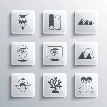 Set Coral, Snake, Egypt pyramids, Eye of Horus, Egyptian Scarab, vase and icon Stock Illustration