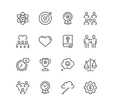 Set of core values related icons. Illustration