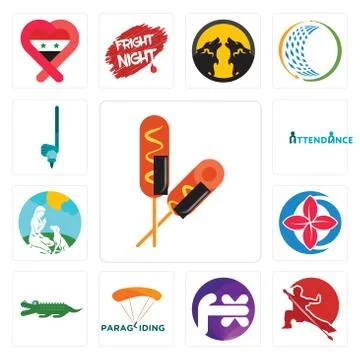 Set of corn dog, wushu, fx white, paragliding, croc, healer, dog trainer, att Free Stock Illustration