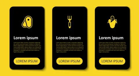 Set Corn, Fork and Steak meat. Business infographic template. Vector Illustrazione stock