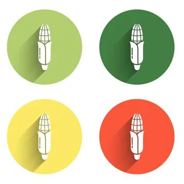 Set Corn icon isolated with long shadow background. Color circle button. Vect 스톡 일러스트