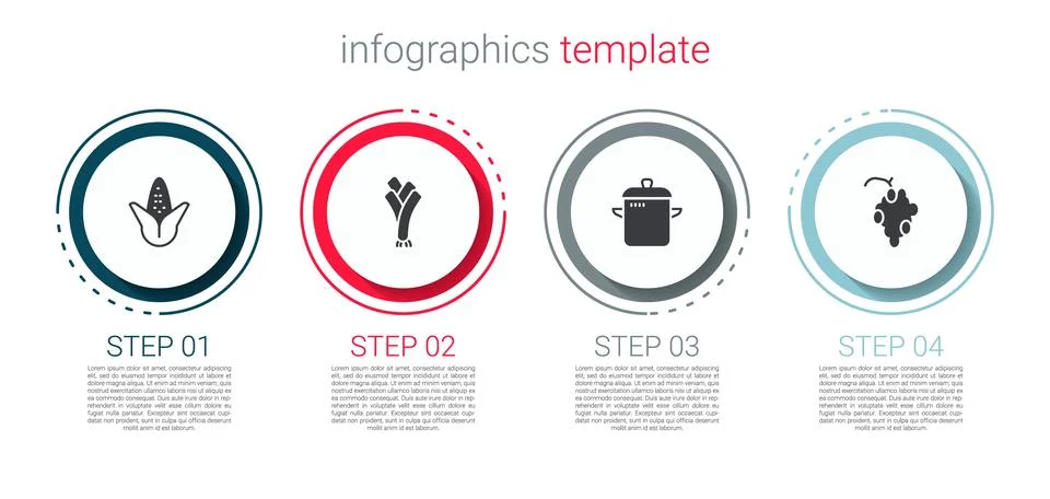 Set Corn, Leek, Cooking pot and Grape fruit. Business infographic template Stock Illustration
