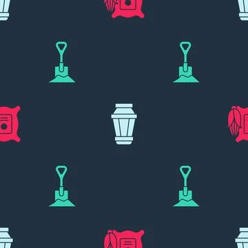 Set Corn in the sack, Garden light lamp and Shovel ground on seamless pattern Stock Illustration