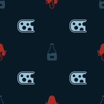Set Corn, Sauce bottle and Cheese on seamless pattern. Vector Stock Illustration