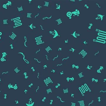 Set Corn, Tractor, Sickle and Garden hose on seamless pattern. Vector Stock Illustration