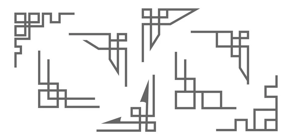 Set of corner frames, geometric, stamp or stencil for scrapbooking and decora 스톡 일러스트