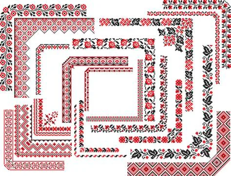 Set of Corner Patterns for Embroidery Stitch Stock Illustration