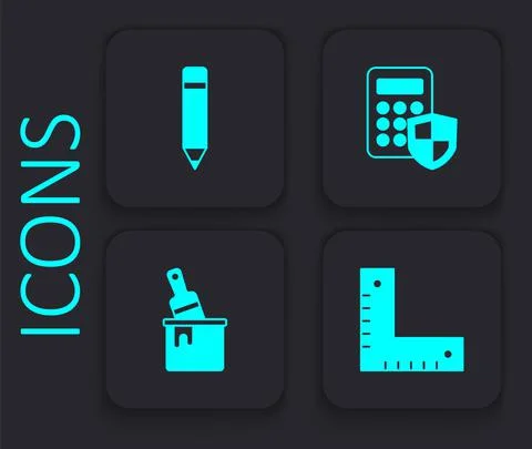 Set Corner ruler, Pencil with eraser, Security keypad access panel and Paint Stock Illustration
