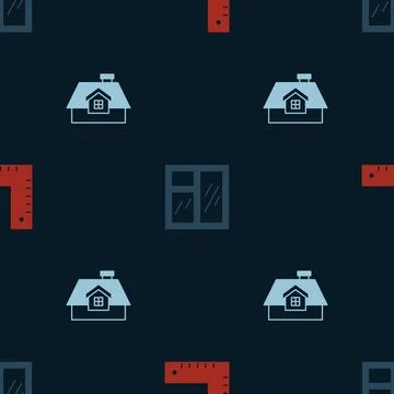 Set Corner ruler, Window in room and House on seamless pattern. Vector Ilustración de archivo