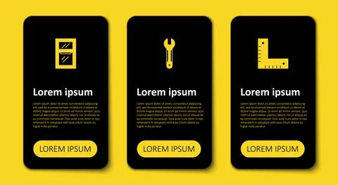 Set Corner ruler, Wrench spanner and Window in room. Business infographic Stock Illustration