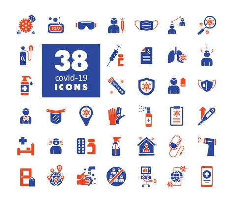 Set corona virus flat vector glyph icons Stock Illustration