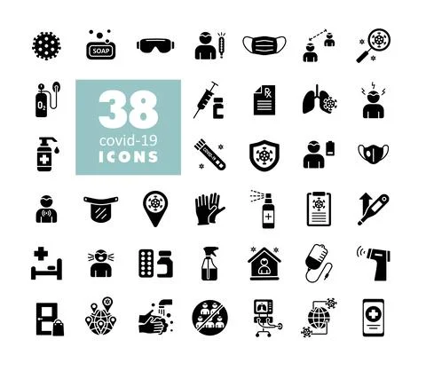 Set corona virus vector glyph icons Stock Illustration