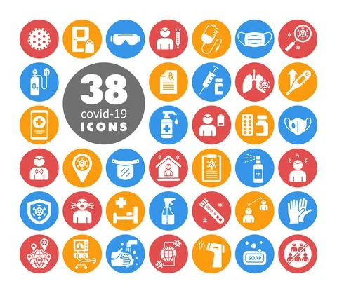 Set corona virus vector white glyph icons Stock Illustration